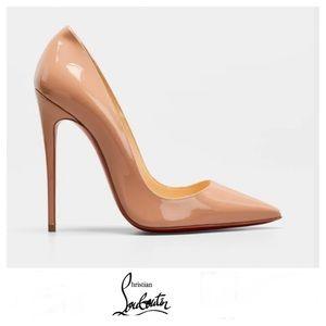 CHRISTIAN LOUBOUTIN So Kate 120 Beige Glossy Patent Leather Pumps Heels Sz 38.5